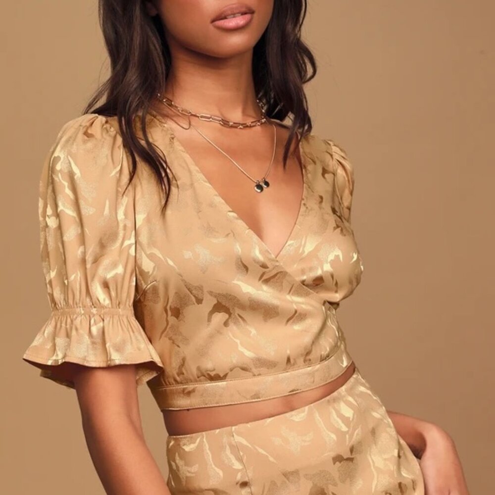 Divine Creation Beige Floral Embossed Crop Top NWT